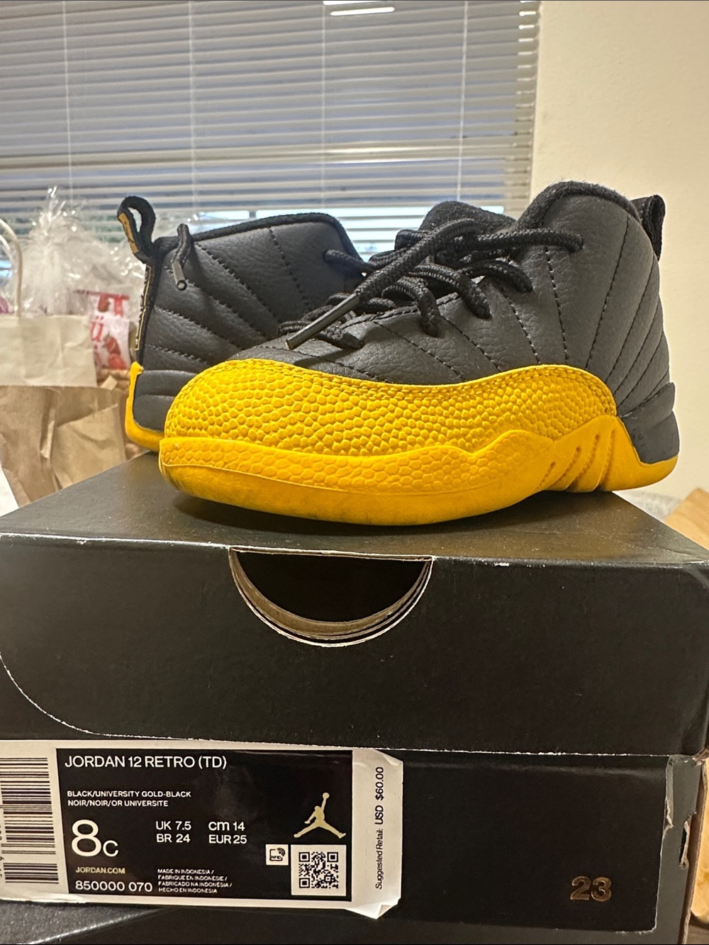 Kids Jordan 12 Retro (TD) Sneakers in Black and Yellow